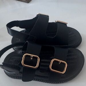 Kids Black Sandals with Gold Buckles -10C